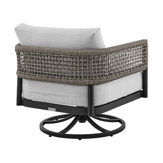 Alegria - Outdoor Patio Swivel Rocking Chair With Cushions - Black / Gray - Premium Swivel Chairs from Armen Living - Just $1495! Shop now at brett interiors