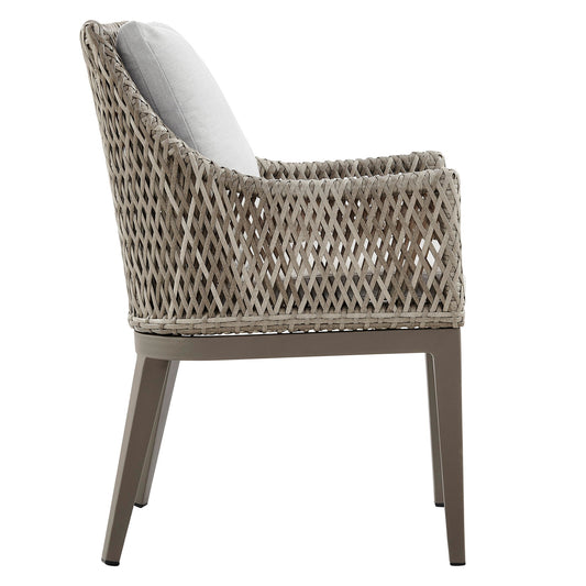 Grenada - Outdoor Wicker And Aluminum Dining Chair With Cushions (Set of 2) - Beige / Gray - Premium Chair Sets from Armen Living - Just $1610! Shop now at brett interiors