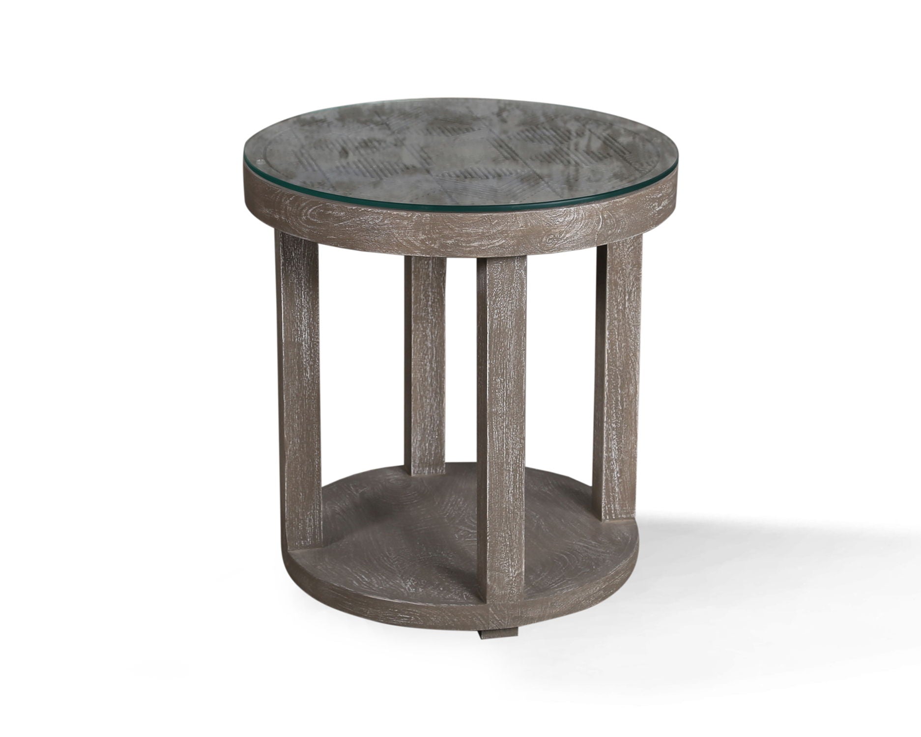 Crossings Serengeti - Round End Table with Glass Top - Sandblasted Fossil Grey - Premium End Tables from Parker House - Just $412.50! Shop now at brett interiors