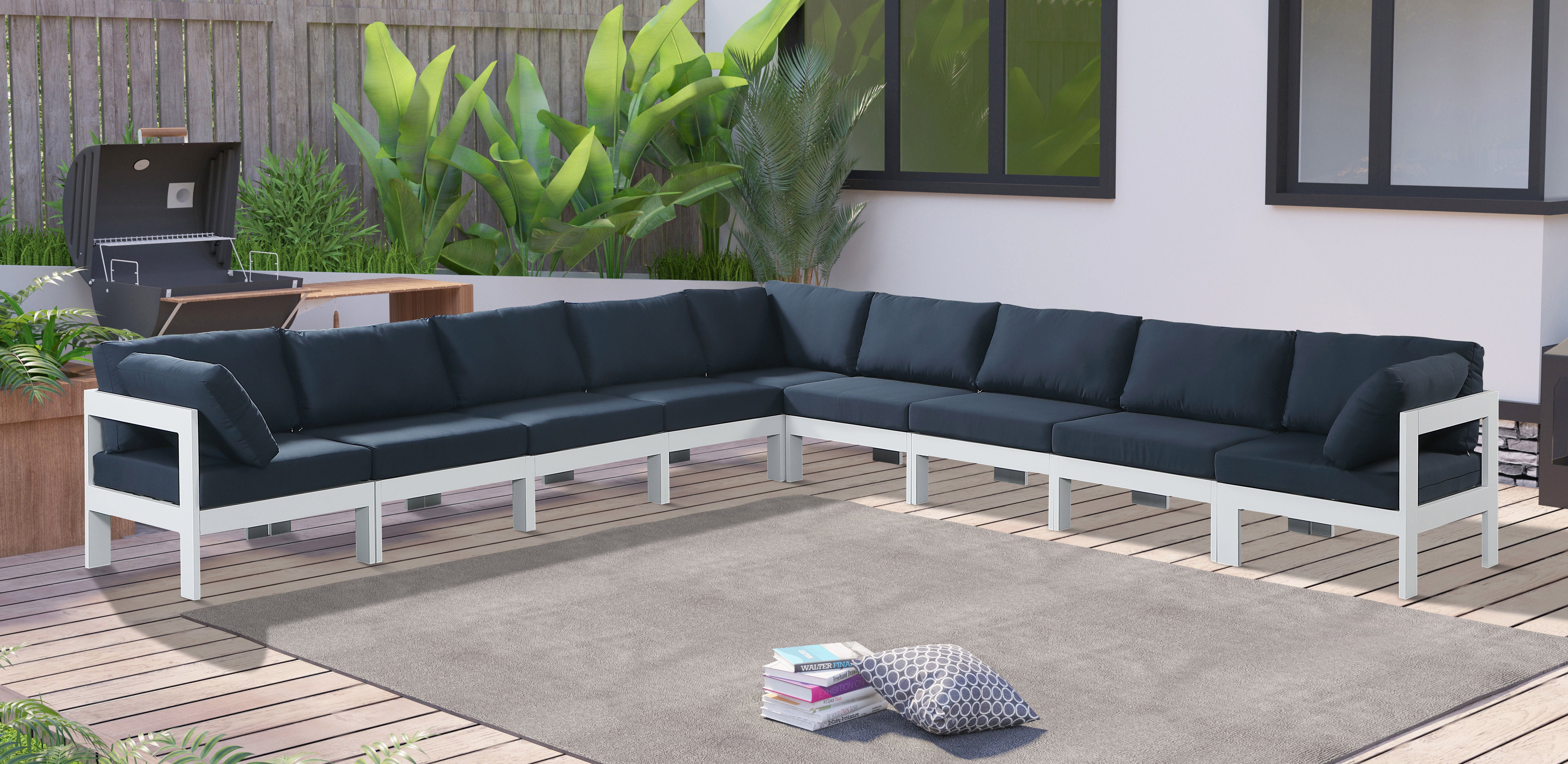 Nizuc - Outdoor Patio Modular Sectional 9 Piece - Navy - Premium Stationary Sectionals from Meridian Furniture - Just $8062.50! Shop now at brett interiors