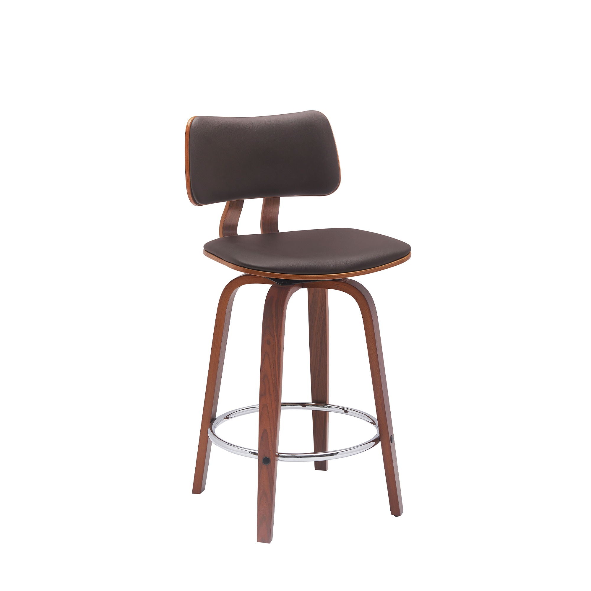 Pico - Swivel Walnut Wood Faux Leather Stool - Premium Counter Height (24"-27") from Armen Living - Just $205! Shop now at brett interiors