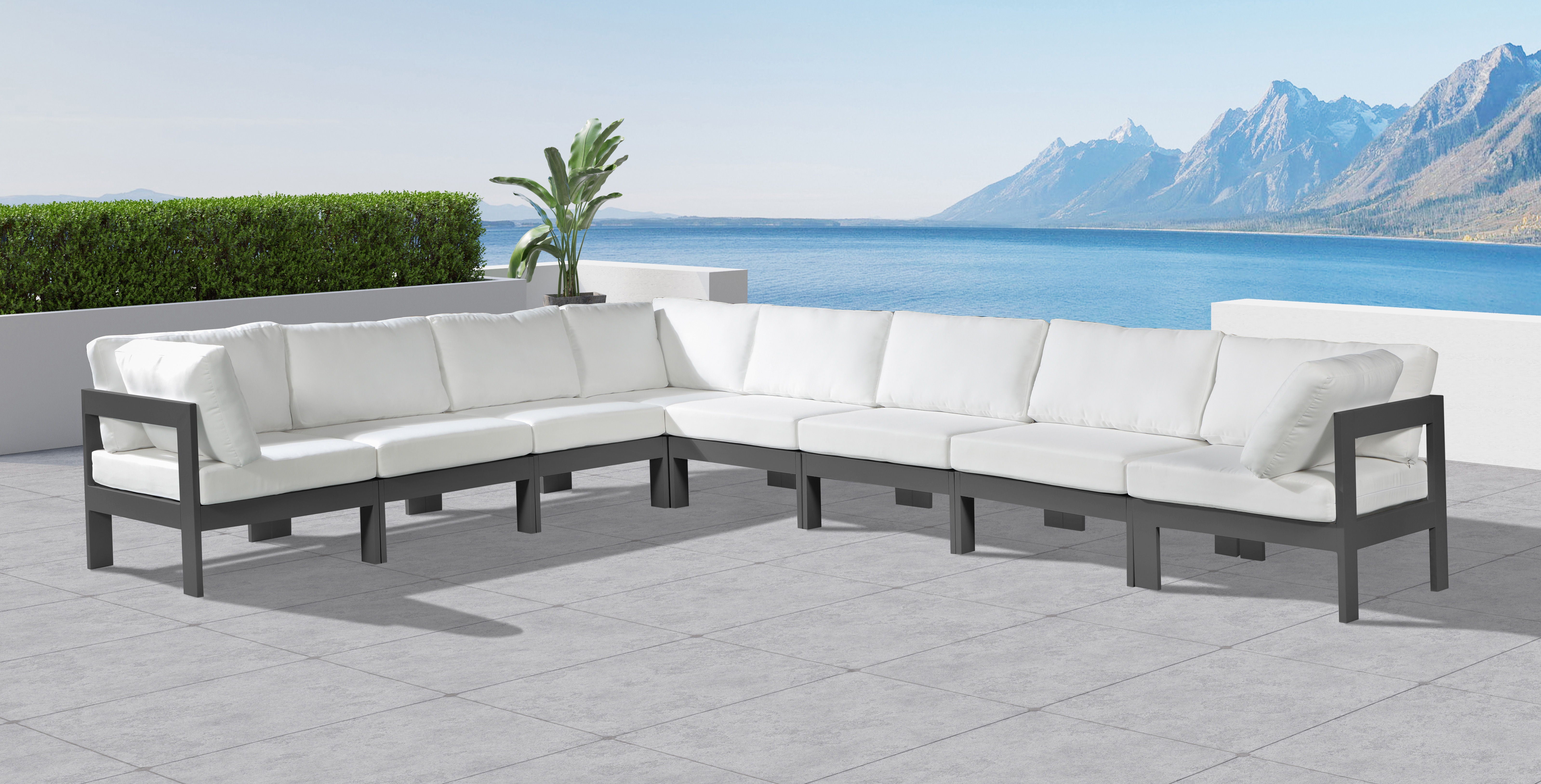 Nizuc - Outdoor Patio Modular Sectional 8 Piece - White - Fabric - Modern & Contemporary - Premium Stationary Sectionals from Meridian Furniture - Just $7200! Shop now at brett interiors