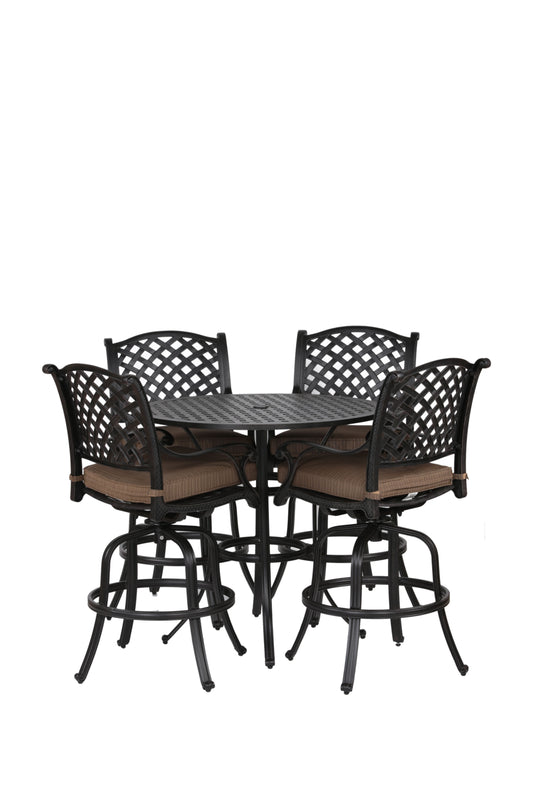 Round 41.97" Long Bar Height Dining Set With Cushions - Premium 5 Piece Outdoor Sets from Gather Craft - Just $863! Shop now at brett interiors