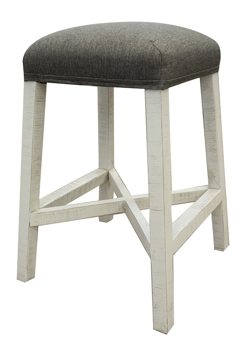 Stone - Stool With Fabric Seat - Antiqued Ivory / Weathered Gray - Premium Counter Height (24"-27") from International Furniture Direct - Just $250! Shop now at brett interiors