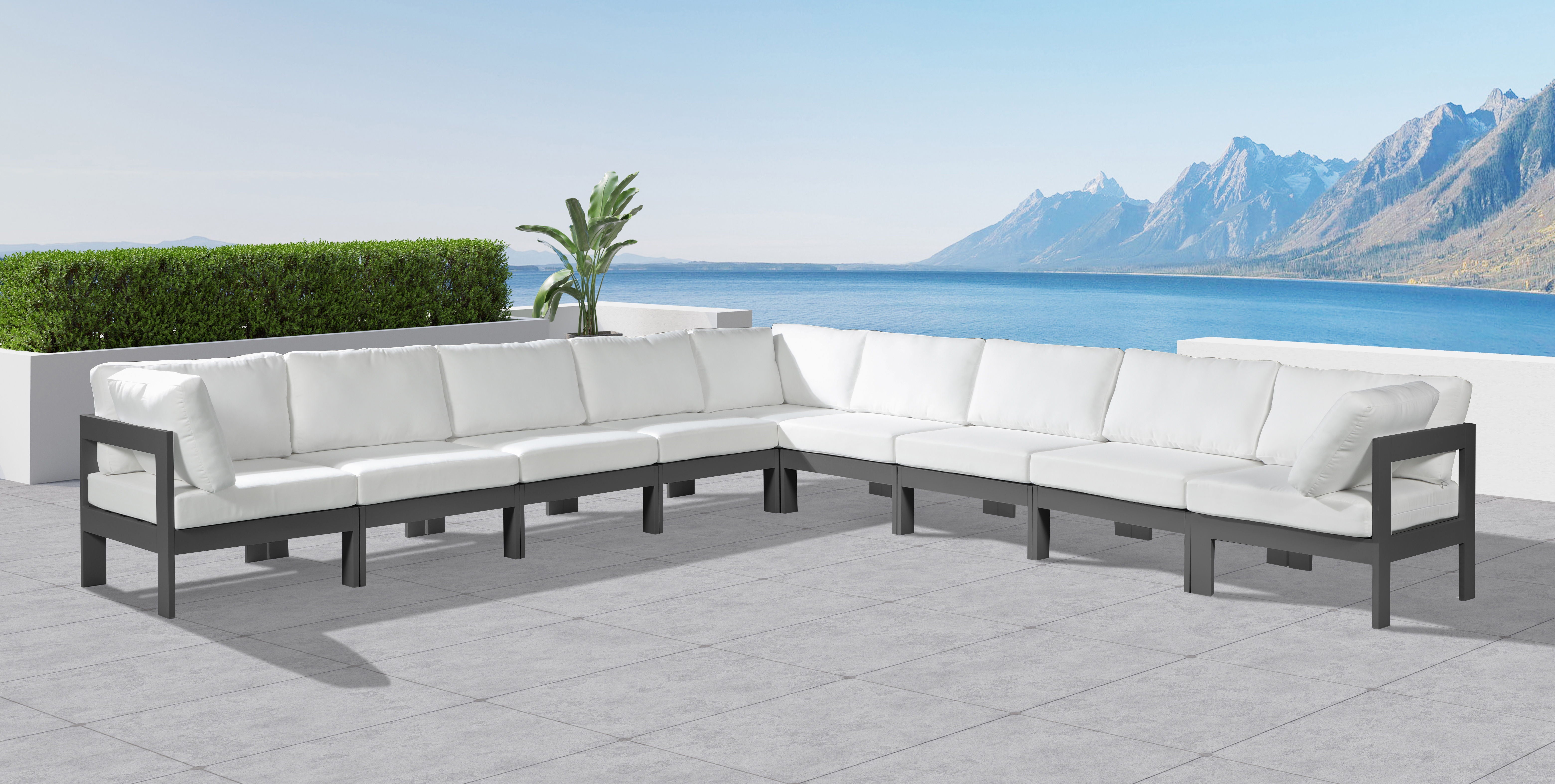 Nizuc - Outdoor Patio Modular Sectional 9 Piece - White - Modern & Contemporary - Premium Stationary Sectionals from Meridian Furniture - Just $8062.50! Shop now at brett interiors