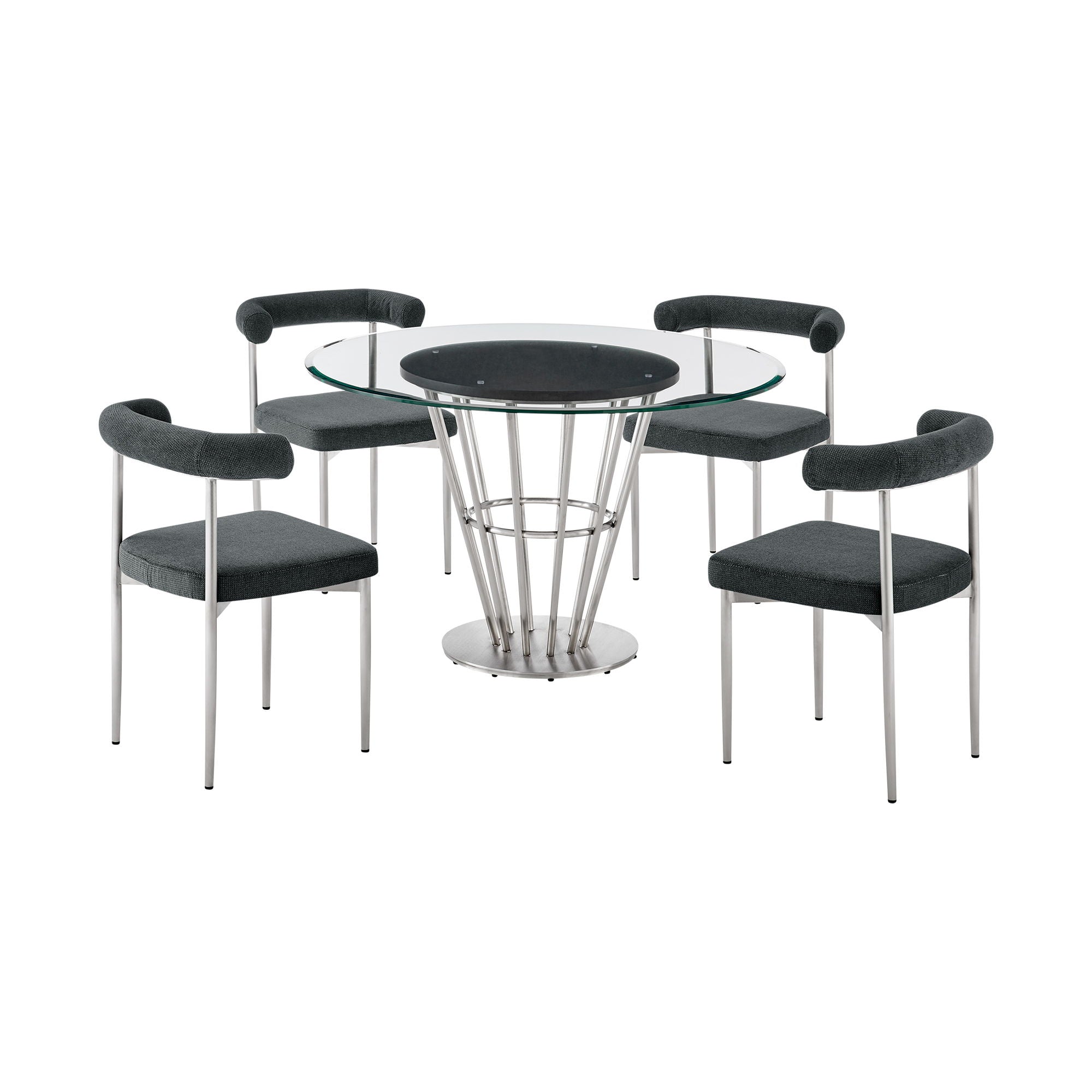 Veronica Shannon - Round Glass Dining Table Set - Brushed Legs - Premium 5 Piece Dining Room Sets from Armen Living - Just $3047.50! Shop now at brett interiors