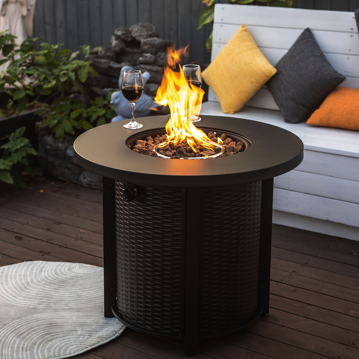 30" Propane Round Fire Table 40000Btu Propane Fire Pit Table - Black - Premium Fire Pits from AS Outdoor Heating - Just $345! Shop now at brett interiors