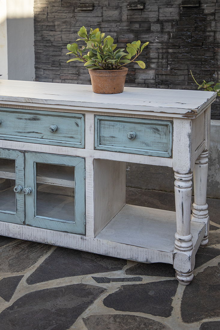 Aruba - TV Stand / Console With 3 Drawers And 2 Doors (Sky Blue) - Off White / Sky Blue - Premium TV Stands from International Furniture Direct - Just $1242.50! Shop now at brett interiors