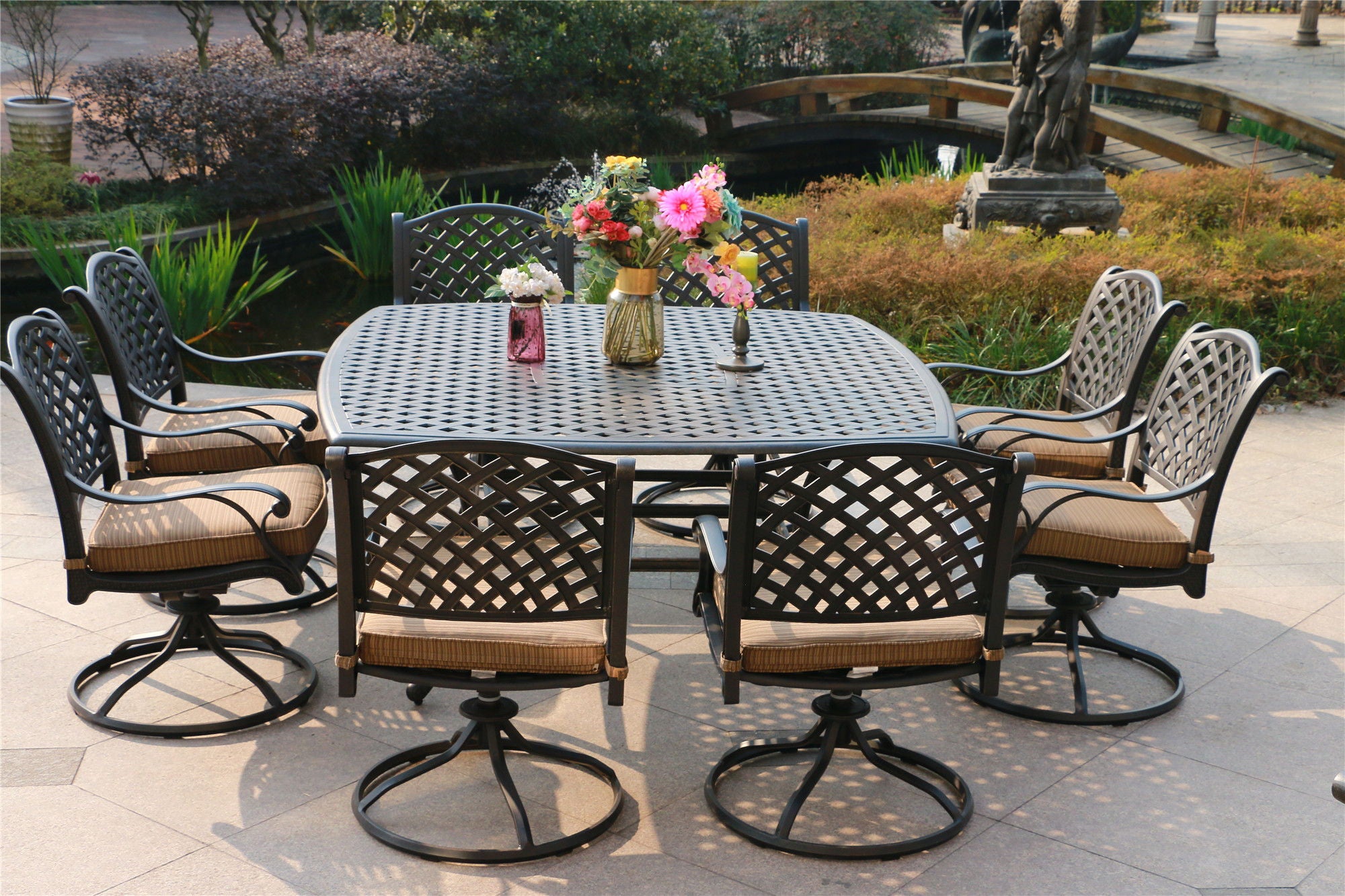 Square 8 Person 63.98" Long Dining Set With Dupione Brown Cushions - Premium 8 + Piece Outdoor Sets from Gather Craft - Just $4248! Shop now at brett interiors