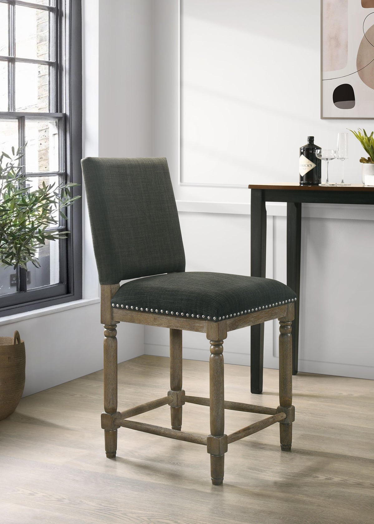 Everton - 19.5" Fabric Counter Height Chair With Nailhead Trim - Gray - Premium Counter Height (24"-27") from Lilola Home - Just $141! Shop now at brett interiors