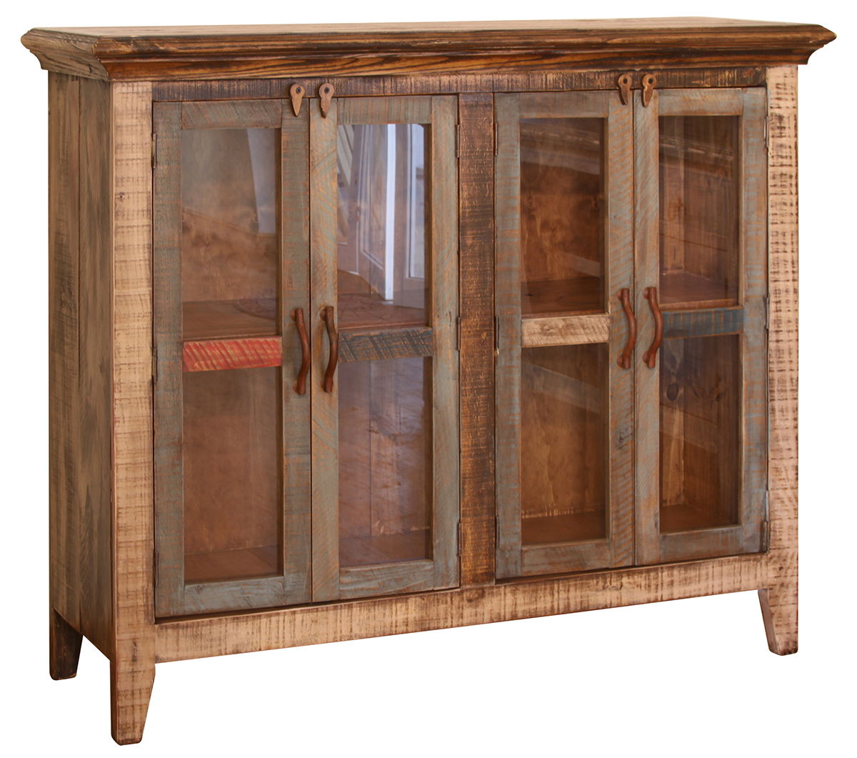 Antique - Console With 4 Glass Doors - Multicolor - Premium TV Stands from International Furniture Direct - Just $890! Shop now at brett interiors