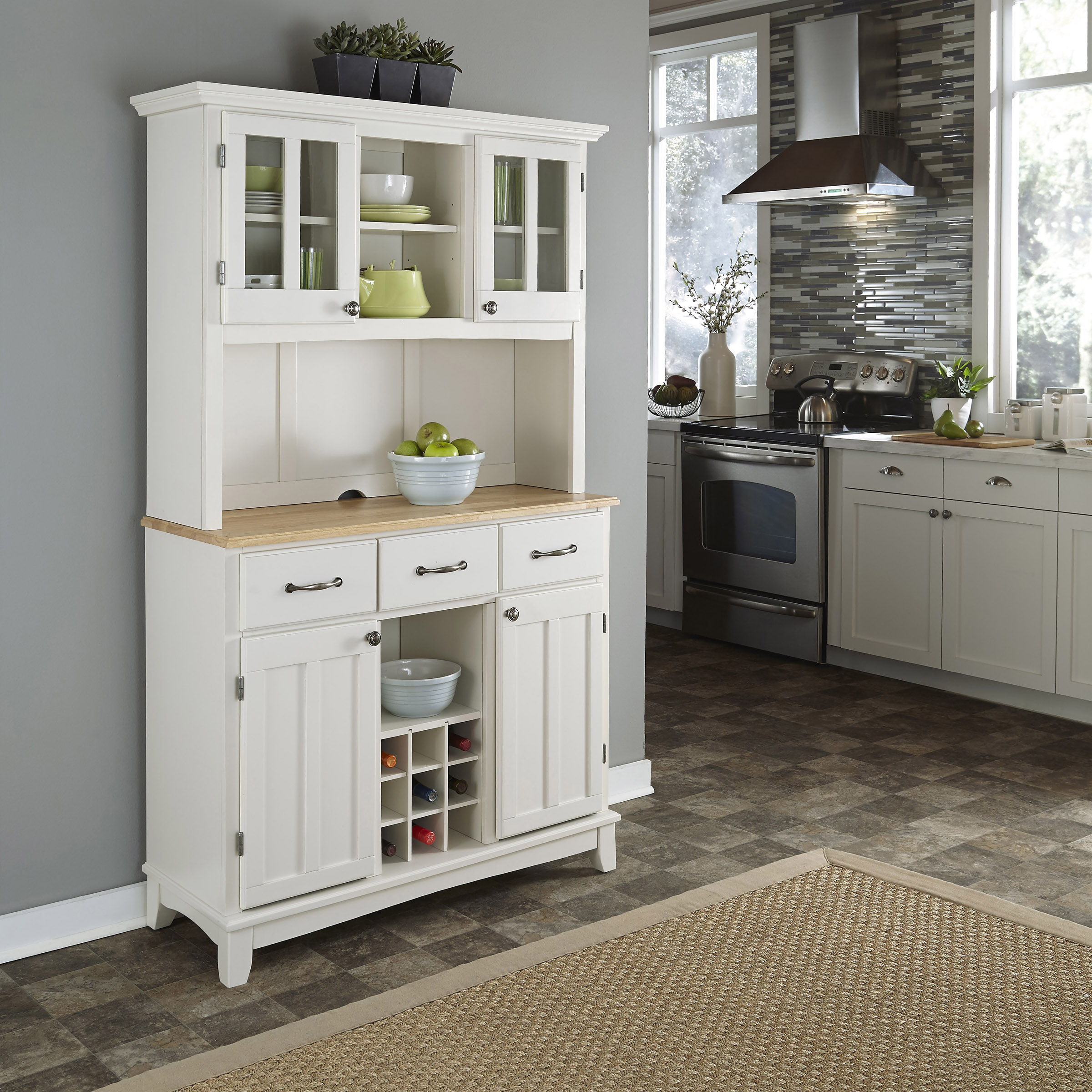 Hampton - Buffet With Hutch - Natural Wood Top - Premium Hutches & Buffets from Homestyles - Just $2124.98! Shop now at brett interiors