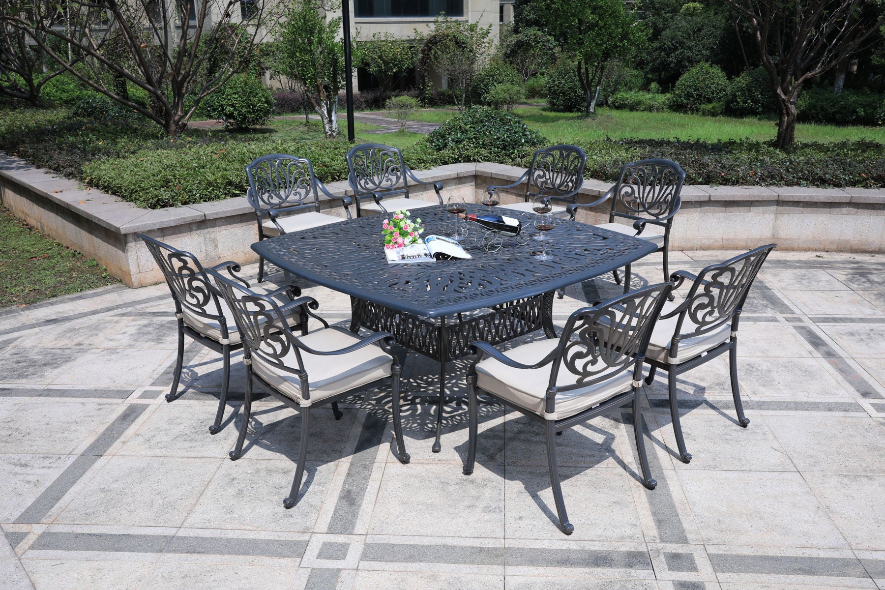 Square 8 Person 64" Long Aluminum Dining Set With Cushions - Premium 8 + Piece Outdoor Sets from Gather Craft - Just $4672! Shop now at brett interiors