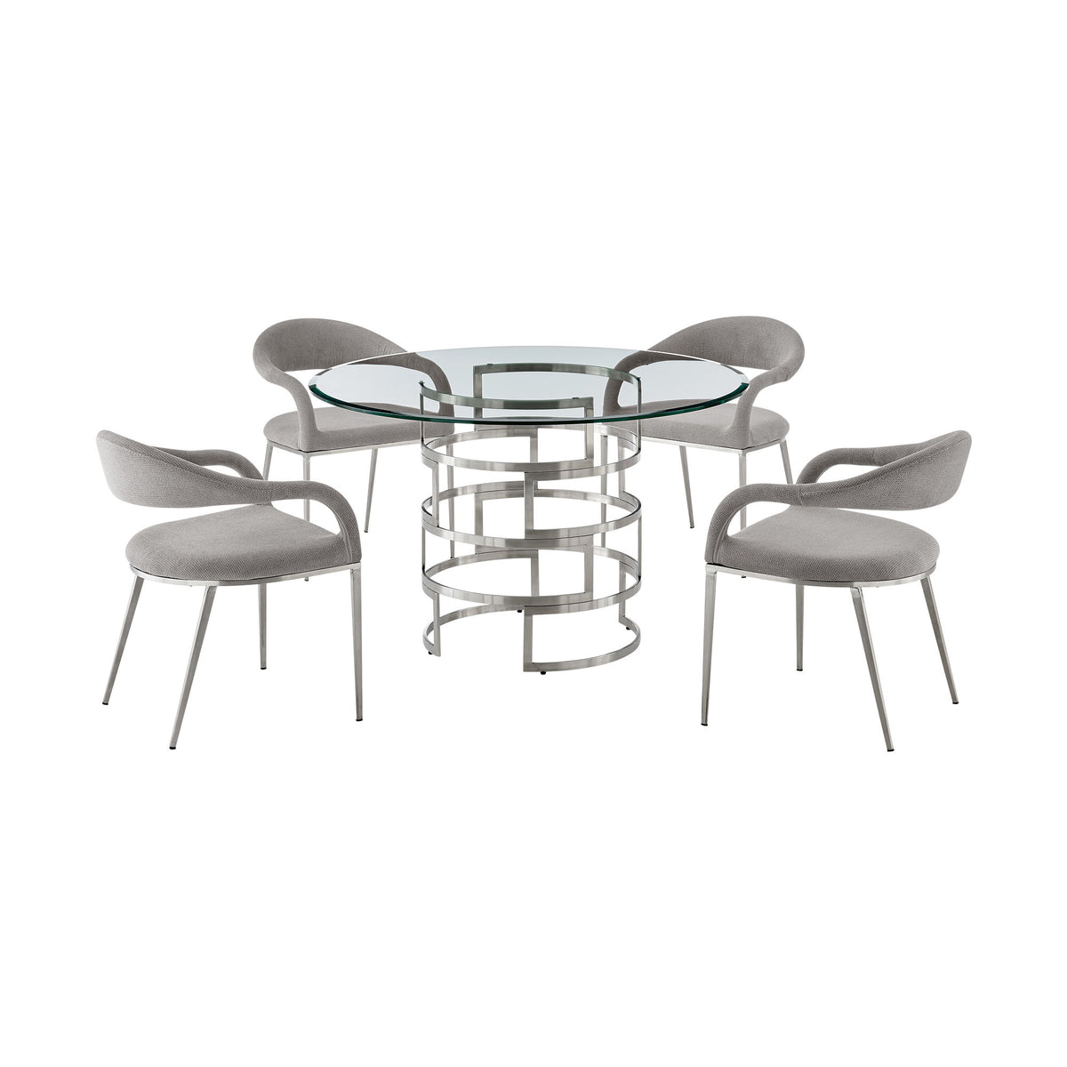 Diaz Morgan - Round Glass Dining Table Set - Premium 5 Piece Dining Room Sets from Armen Living - Just $2807.50! Shop now at brett interiors