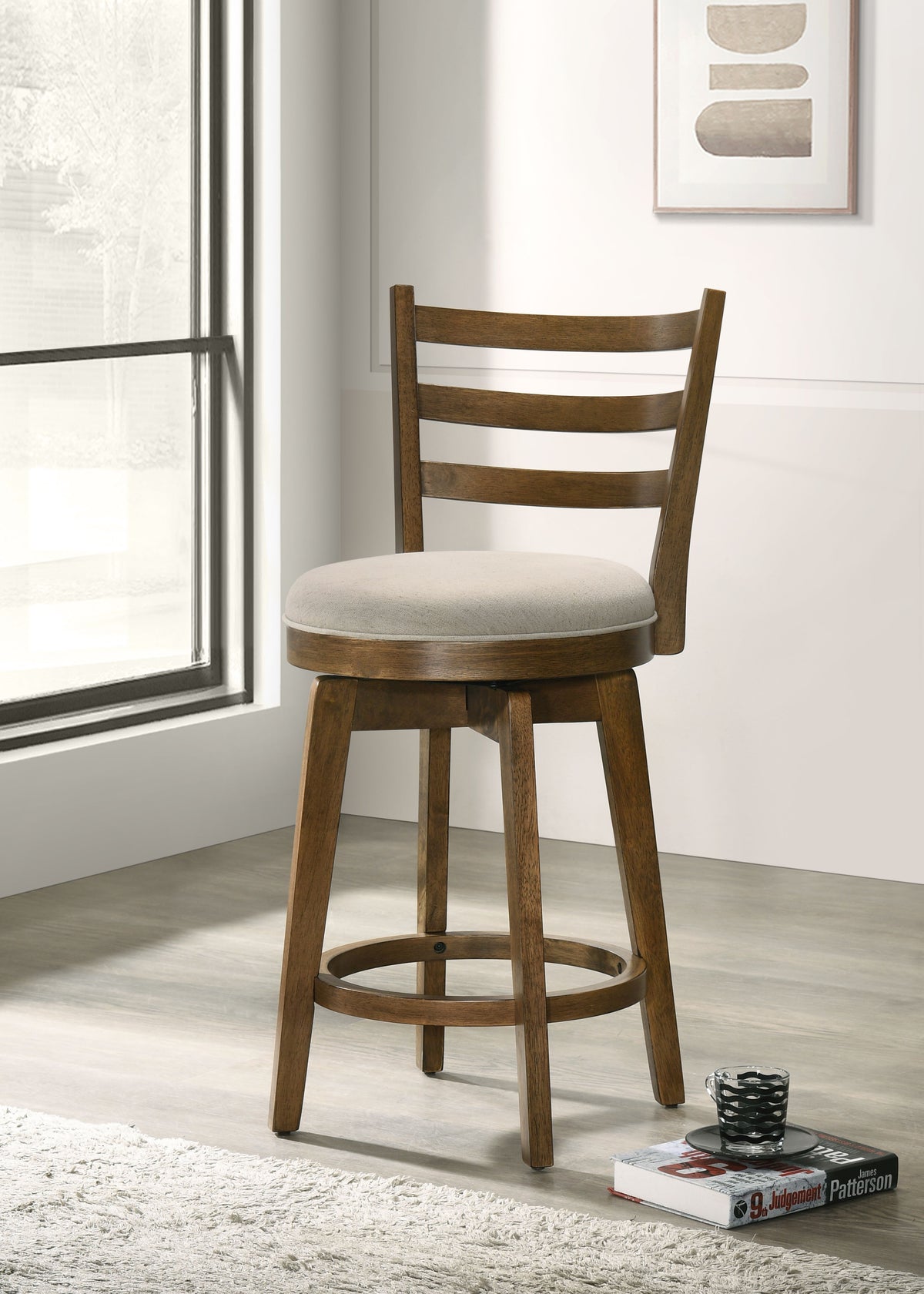 Joplin - 20.5" Ladder Back Counter Height Swivel Chair With Upholstered Seat - Premium Counter Height (24"-27") from Lilola Home - Just $108! Shop now at brett interiors