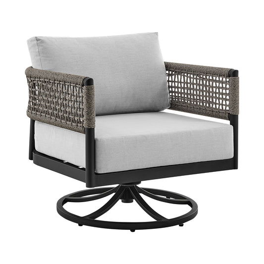 Alegria - Outdoor Patio Swivel Rocking Chair With Cushions - Black / Gray - Premium Swivel Chairs from Armen Living - Just $1495! Shop now at brett interiors