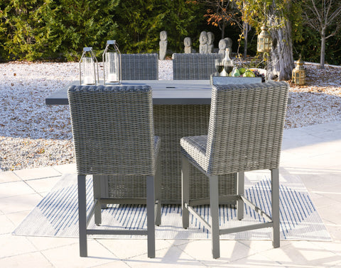 Palazzo - Gray - Outdoor Counter Height Dining Table With 4 Barstools - Premium 5 Piece Outdoor Sets from Signature Design by Ashley® - Just $3954.20! Shop now at brett interiors