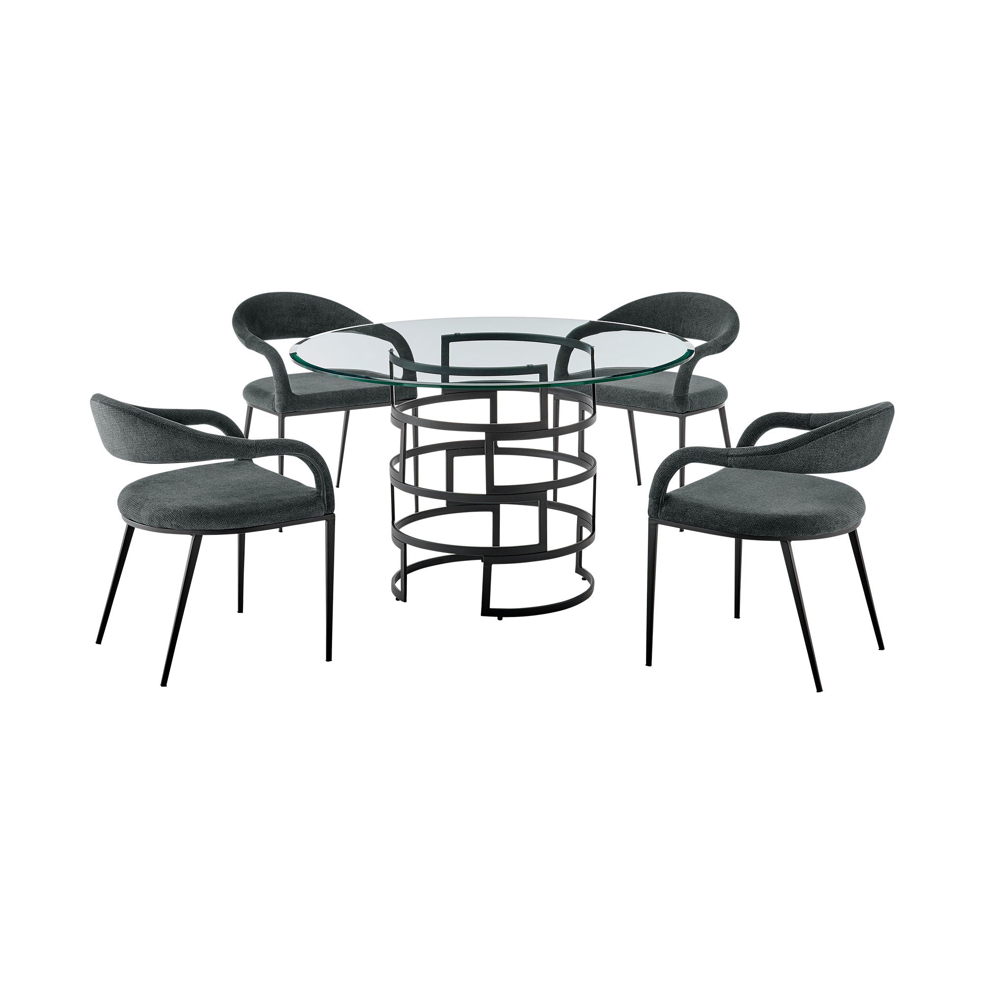 Diaz Morgan - Round Glass Dining Table Set - Matte Black - Premium 5 Piece Dining Room Sets from Armen Living - Just $2410! Shop now at brett interiors