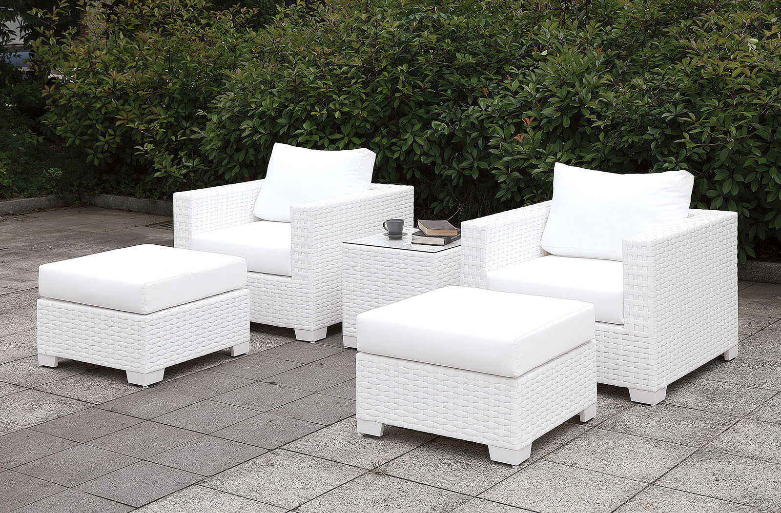 Somani - 2 Chairs & 2 Ottomans & End Table - White - Premium 5 Piece Outdoor Sets from Furniture of America - Just $2517.50! Shop now at brett interiors