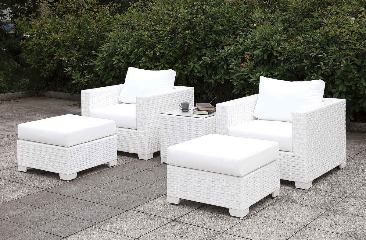 Somani - 2 Chairs & 2 Ottomans & End Table - White - Premium 5 Piece Outdoor Sets from Furniture of America - Just $2517.50! Shop now at brett interiors