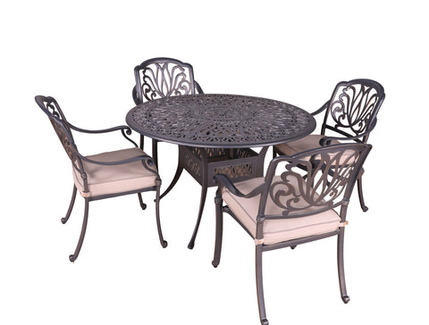 Round 4 Person 48" Long Aluminum Dining Set With Sunbrella Cushions - Gray / Ivory - Premium 5 Piece Outdoor Sets from Gather Craft - Just $2608! Shop now at brett interiors