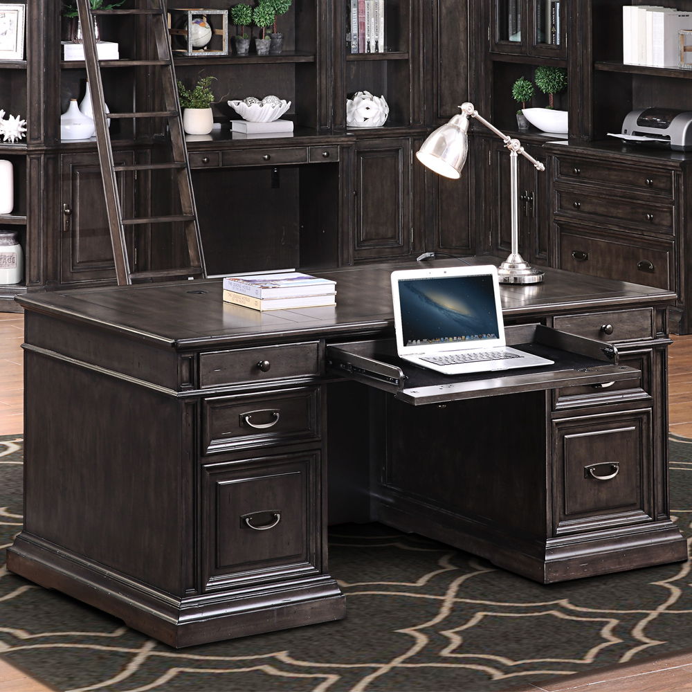 Washington Heights - Double Pedestal Executive Desk - Washed Charcoal - Premium Executive Desks from Parker House - Just $2322.50! Shop now at brett interiors