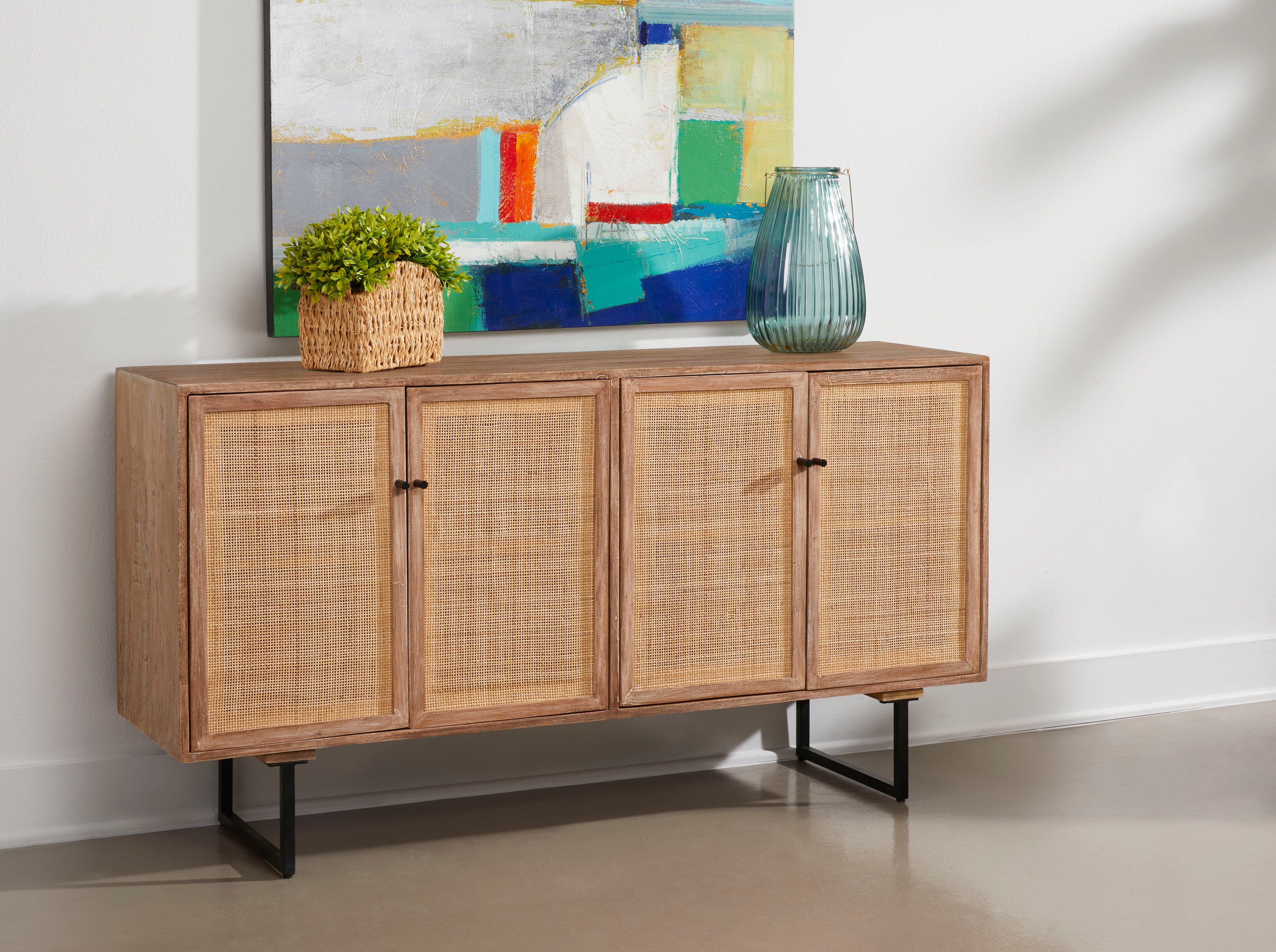 Torrence - Four Door Credenza - Capris Light Brown / Cane - Premium Credenzas from Coast2Coast Home - Just $4125! Shop now at brett interiors