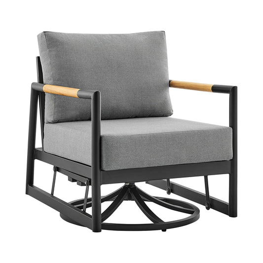 Crown - Outdoor Patio Swivel Glider Lounge Chair With Cushions - Black / Teak - Premium Swivel Chairs from Armen Living - Just $1355! Shop now at brett interiors