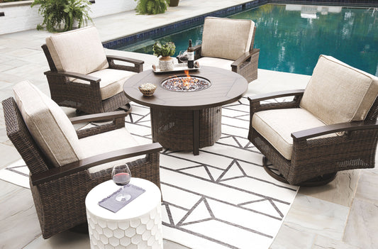 Paradise Trail - Medium Brown - 5 Pc. - Conversation Set With 4 Swivel Lounge Chairs - Premium 5 Piece Outdoor Sets from Signature Design by Ashley® - Just $5138! Shop now at brett interiors