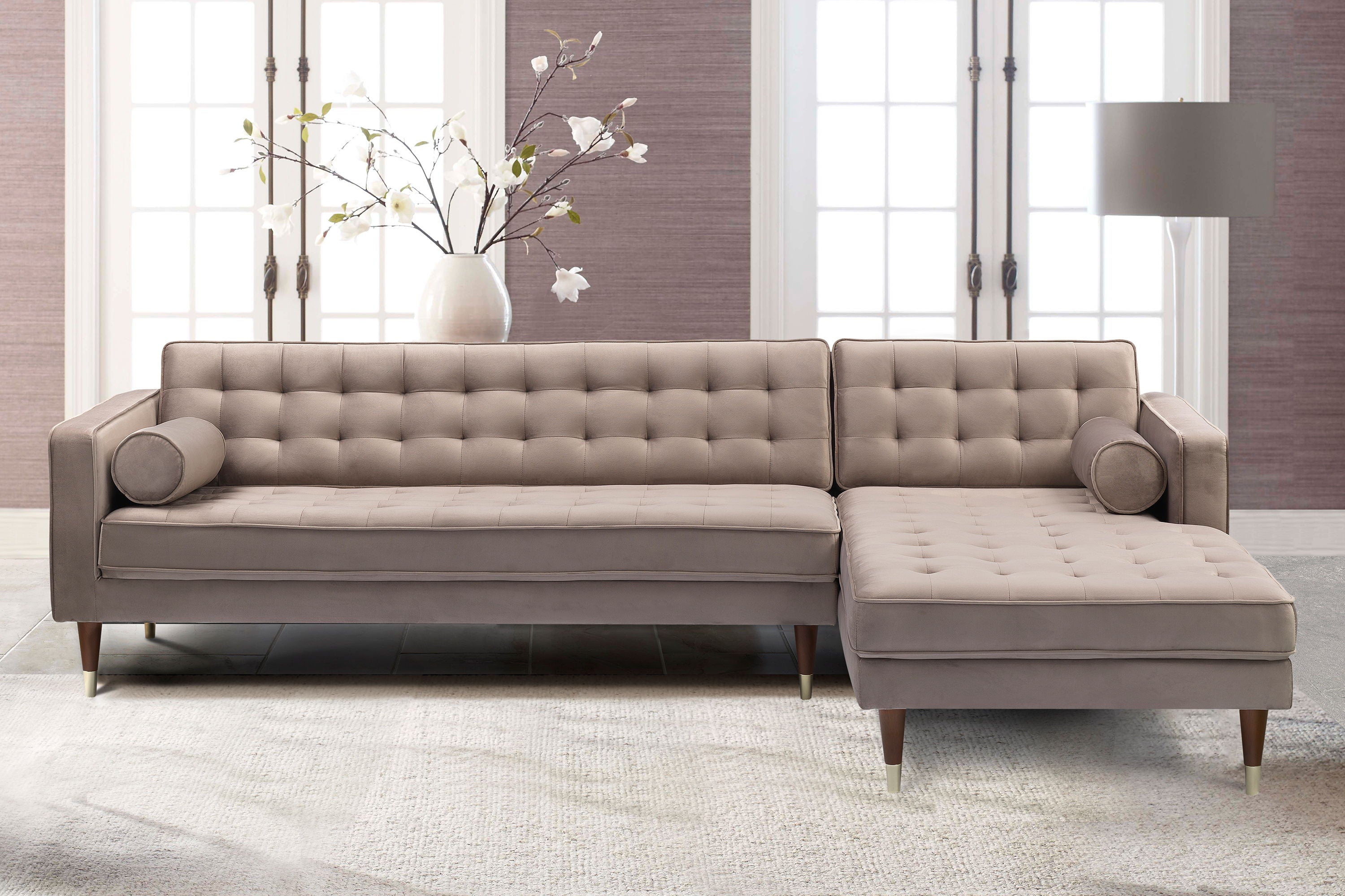 Somerset - Velvet Mid Century - Modern Right Sectional Sofa - Premium Stationary Sectionals from Armen Living - Just $2360! Shop now at brett interiors