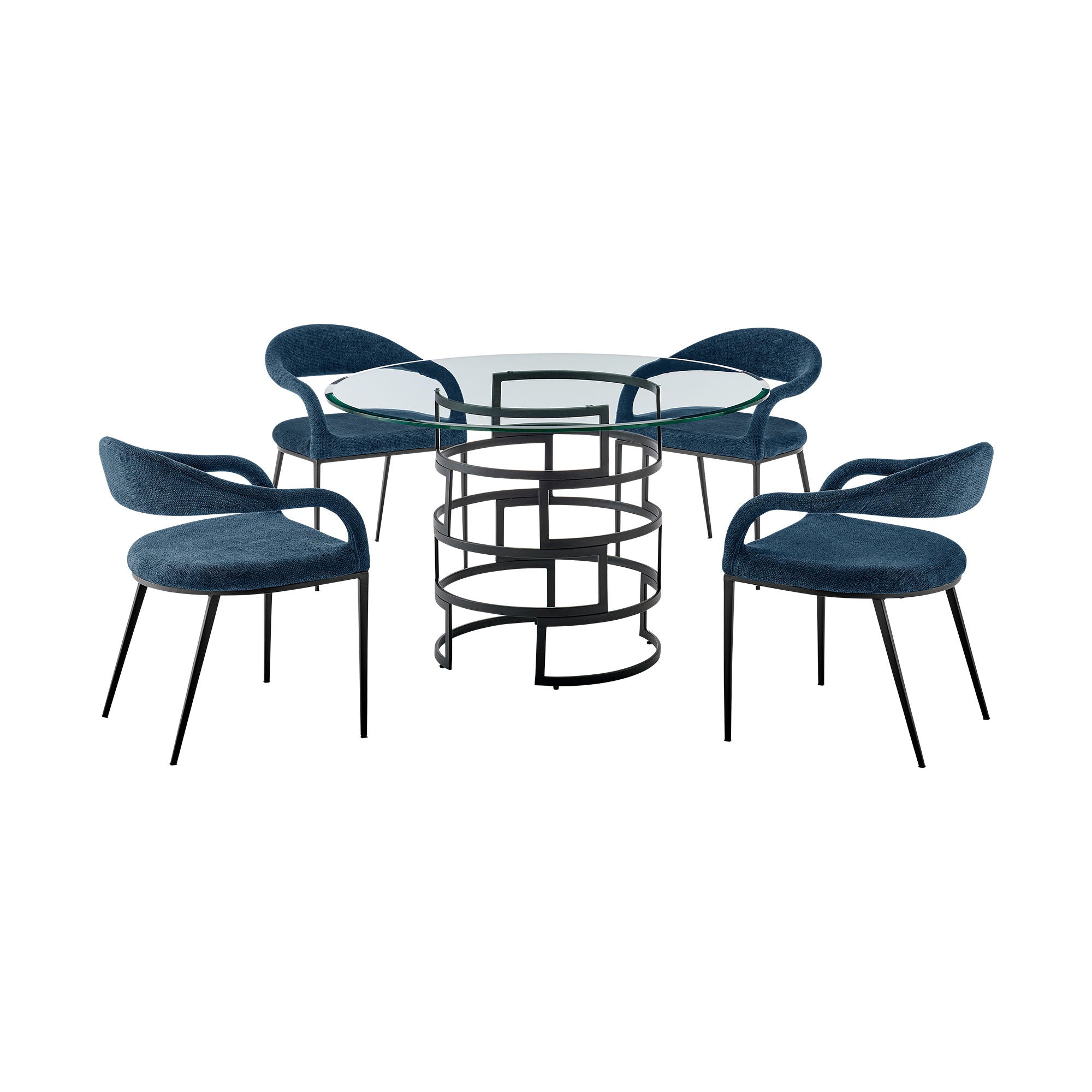 Diaz Morgan - Round Glass Dining Table Set - Matte Black - Premium 5 Piece Dining Room Sets from Armen Living - Just $2410! Shop now at brett interiors