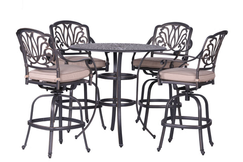 Round 42" Long Bar Height Dining Set With Cushions - Premium 5 Piece Outdoor Sets from Gather Craft - Just $2425! Shop now at brett interiors