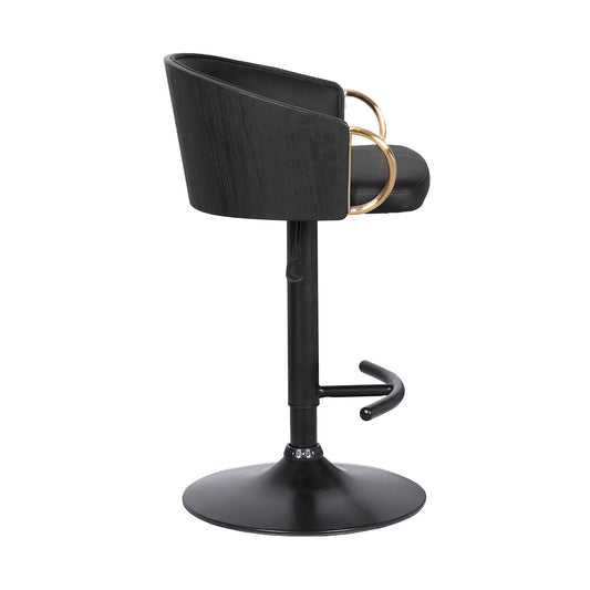 Solstice - Adjustable Black Swivel Barrstool - Black Powder / Gold - Premium Adjustable Height from Armen Living - Just $220! Shop now at brett interiors