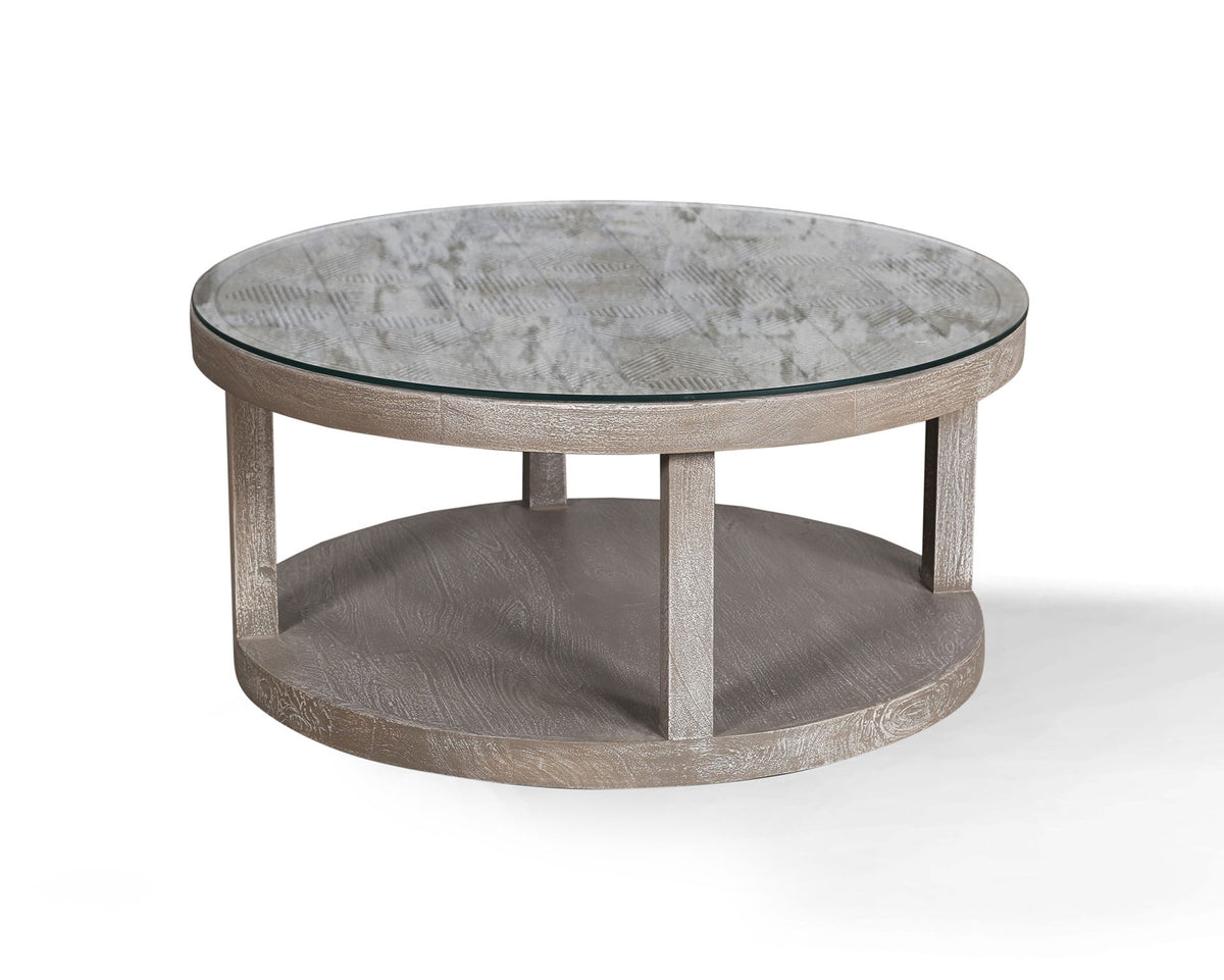 Crossings Serengeti - Round Cocktail Table with Glass Top - Sandblasted Fossil Grey - Premium Cocktail Tables from Parker House - Just $672.50! Shop now at brett interiors