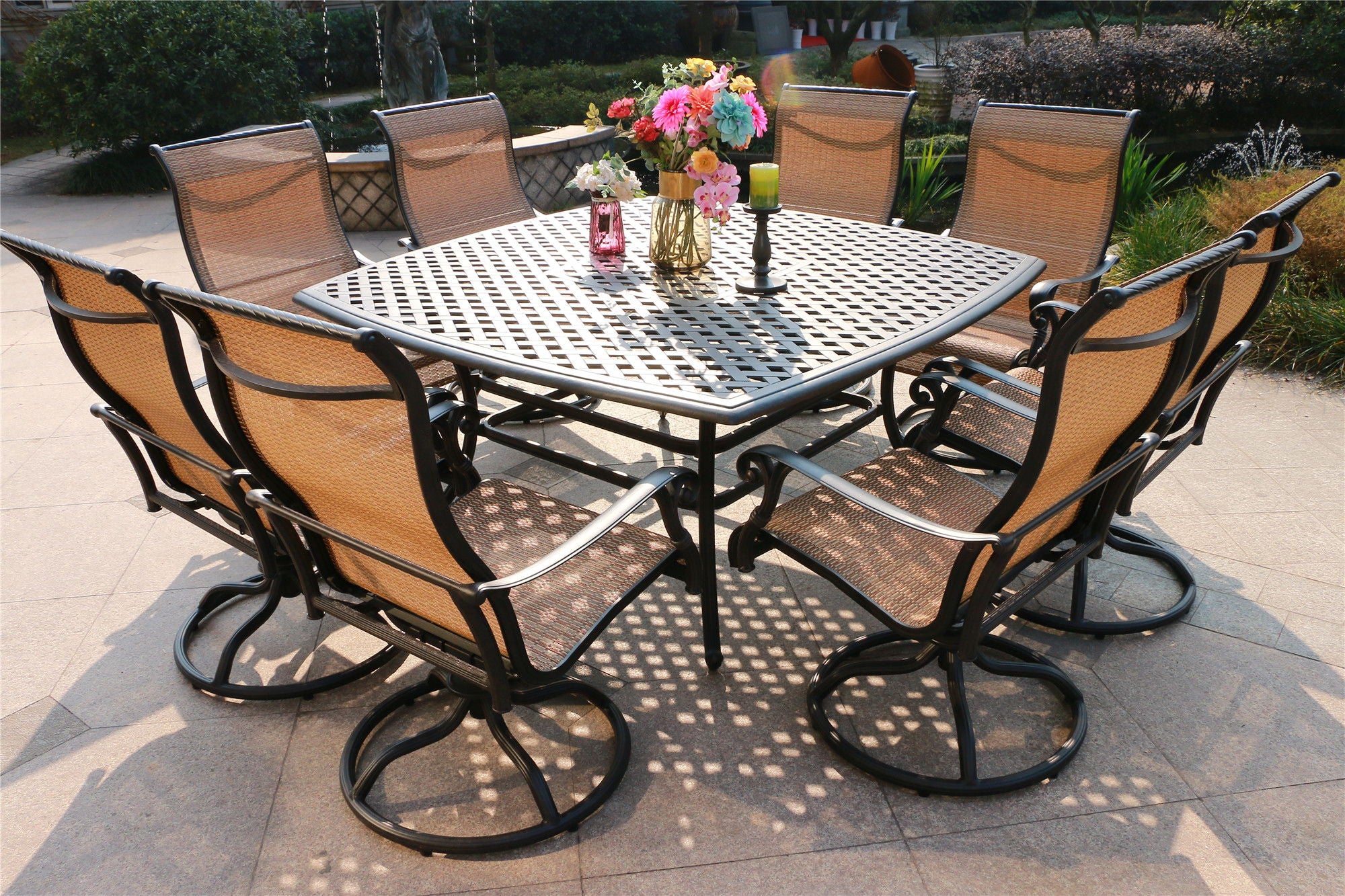 Square 63.98" Long Aluminum Dining Set - Premium 8 + Piece Outdoor Sets from Gather Craft - Just $5364! Shop now at brett interiors