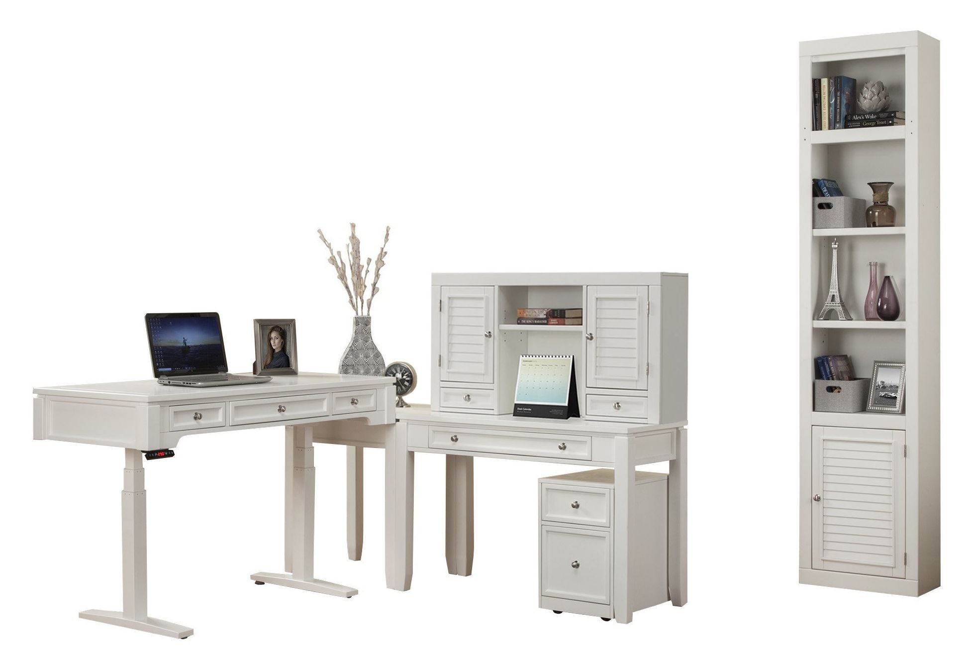 Boca - Power Lift L Desk With Hutch File And Bookcase - Cottage White - Premium 6 Piece Home Office Sets from Parker House - Just $3432.50! Shop now at brett interiors