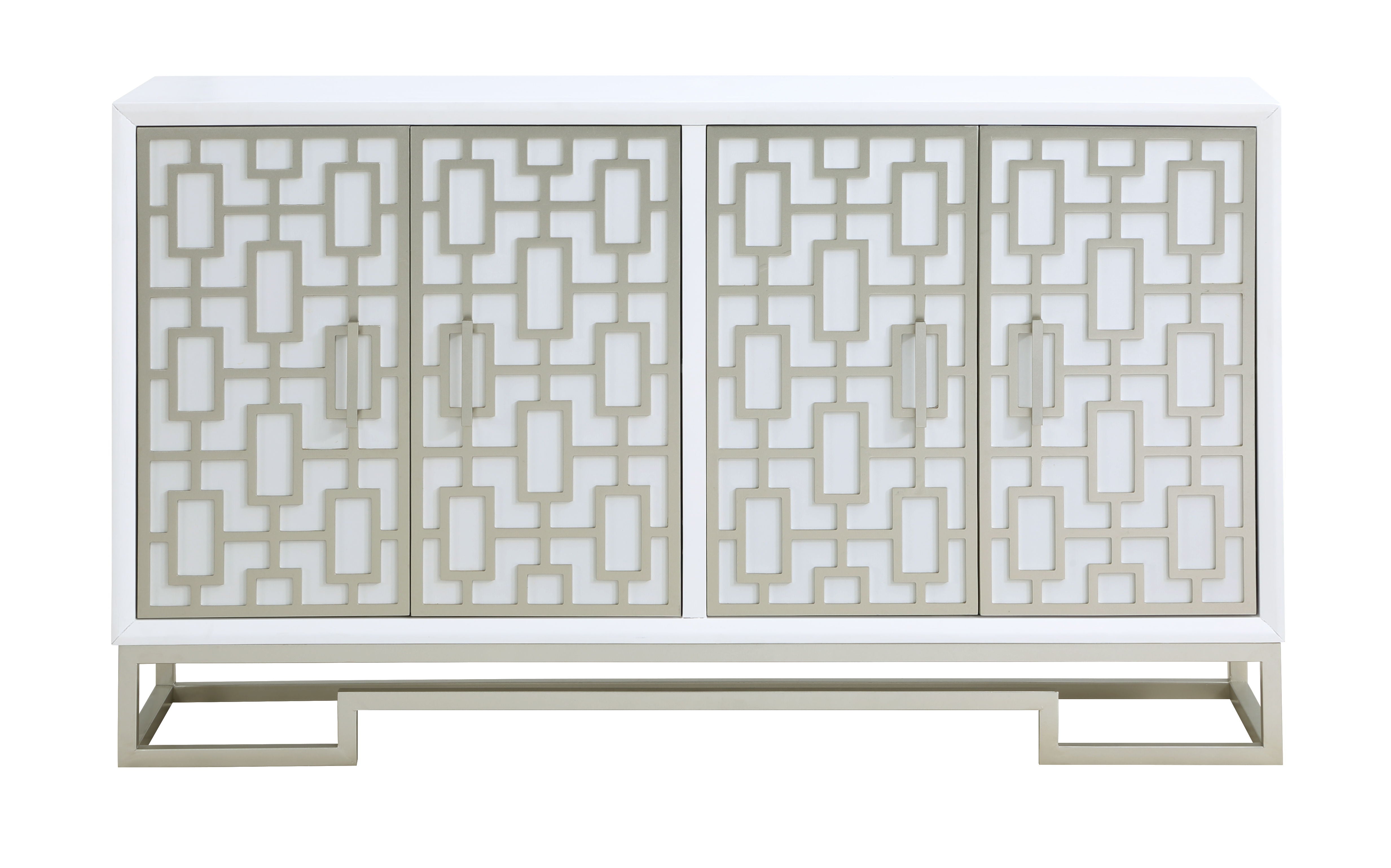 Naomi - Four Door Wide Credenza - Dreamy White / Champagne Lights - Premium Credenzas from Coast2Coast Home - Just $3300! Shop now at brett interiors