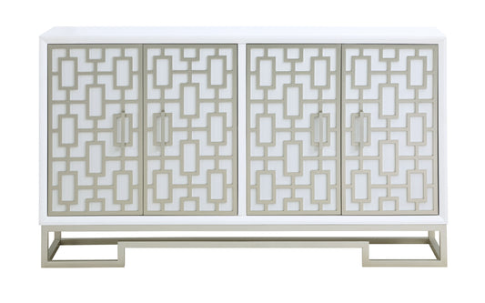 Naomi - Four Door Wide Credenza - Dreamy White / Champagne Lights - Premium Credenzas from Coast2Coast Home - Just $3300! Shop now at brett interiors