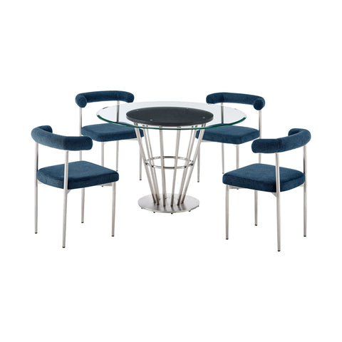 Veronica Shannon - Round Glass Dining Table Set - Brushed Legs - Premium 5 Piece Dining Room Sets from Armen Living - Just $3047.50! Shop now at brett interiors