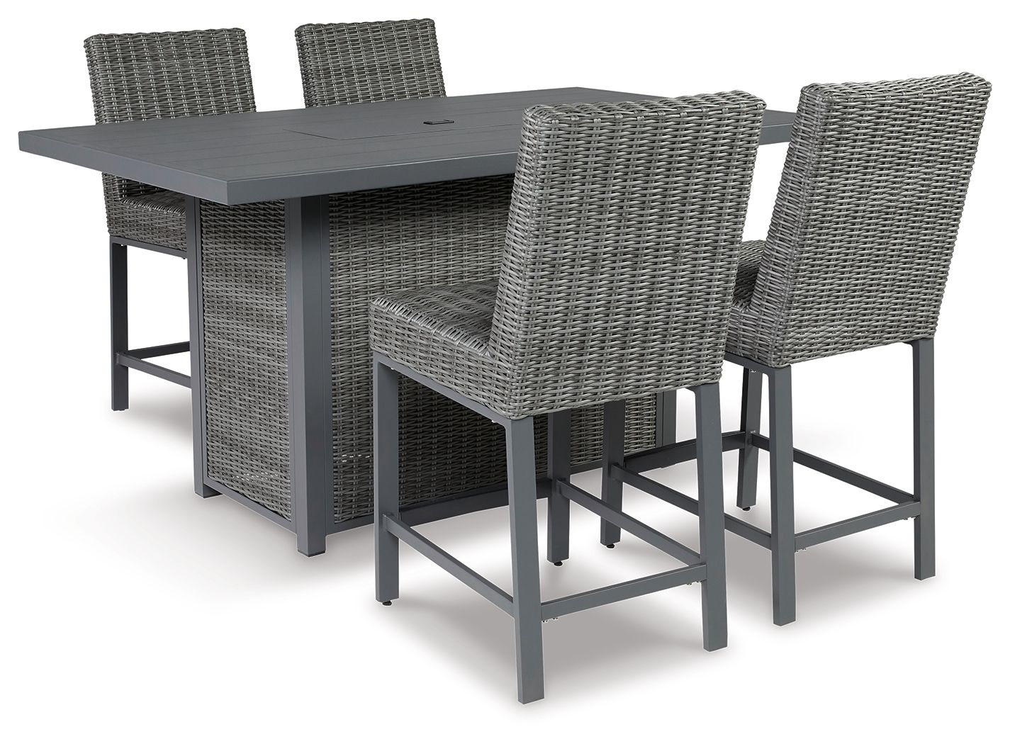 Palazzo - Gray - Outdoor Counter Height Dining Table With 4 Barstools - Premium 5 Piece Outdoor Sets from Signature Design by Ashley® - Just $3954.20! Shop now at brett interiors