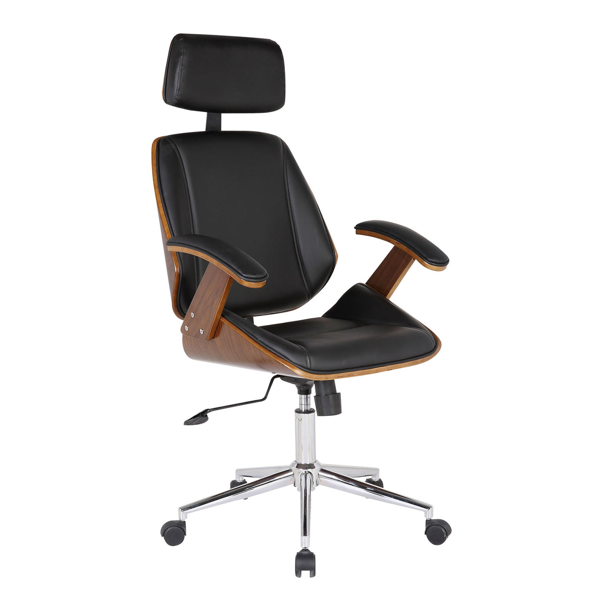 Century - Office Chair Veneer Back With Multifunctional Mechanism - Black / Walnut - Premium Desk Chairs from Armen Living - Just $390! Shop now at brett interiors