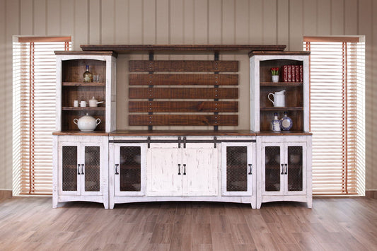 Pueblo White - TV Stand / Console / Wall Unit - Antiqued White / Brown - Premium TV Stands from International Furniture Direct - Just $1087.50! Shop now at brett interiors