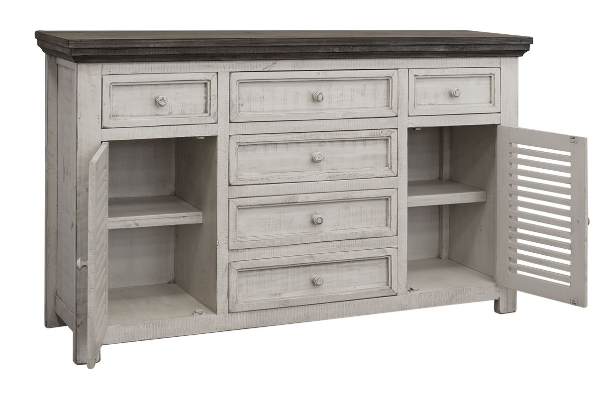 Stone - Buffet - Antiqued Ivory / Weathered Gray - Premium Buffets from International Furniture Direct - Just $1200! Shop now at brett interiors