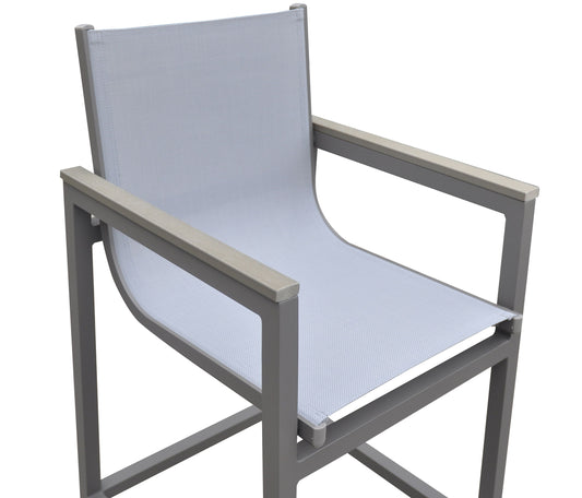 Marina - Outdoor Patio Barstool With Sling Textilene And Accent Arms - Gray Powder - Premium Bar Height (28"-30") from Armen Living - Just $492.50! Shop now at brett interiors