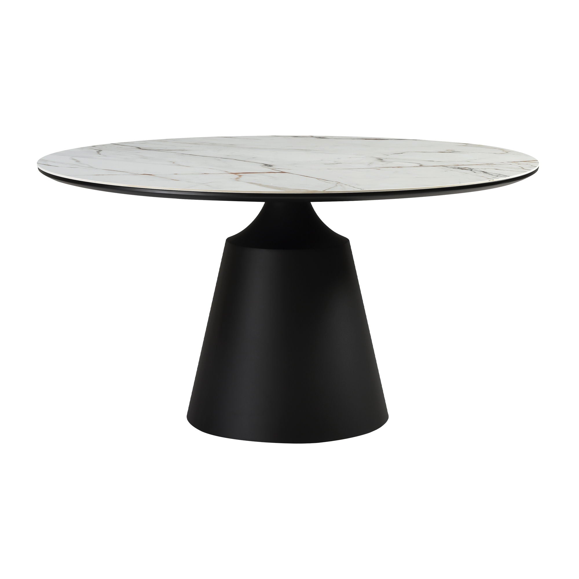 Knox - Round Dining Table Stone Top And Metal Base - Black - Premium Dining Tables from Armen Living - Just $3180! Shop now at brett interiors