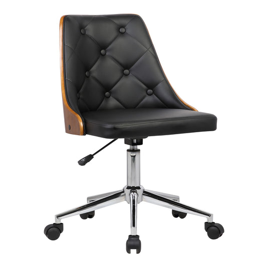 Diamond - Mid-Century Office Chair Veneer Back - Chrome / Black - Premium Desk Chairs from Armen Living - Just $277.50! Shop now at brett interiors