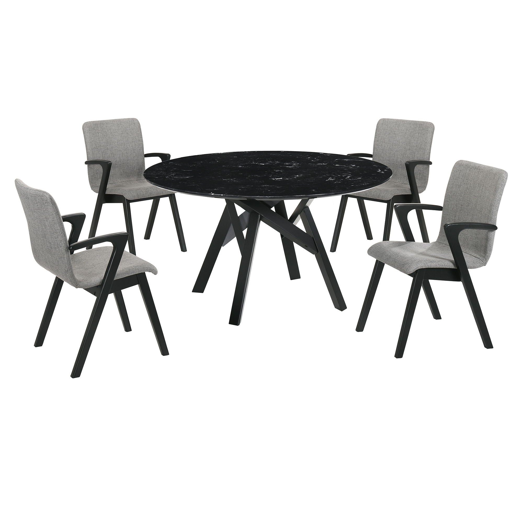 Venus And Varde - 5 Piece Round Dining Set - Black Marble - Premium 5 Piece Dining Room Sets from Armen Living - Just $1957.50! Shop now at brett interiors