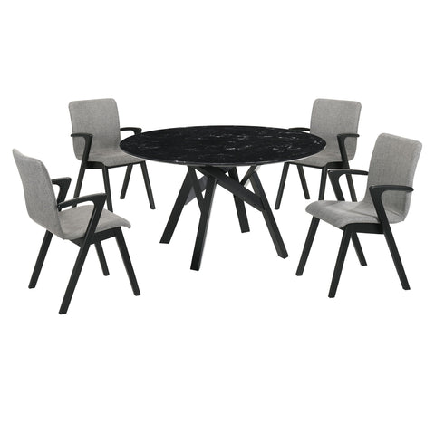 Venus And Varde - 5 Piece Round Dining Set - Black Marble - Premium 5 Piece Dining Room Sets from Armen Living - Just $1957.50! Shop now at brett interiors