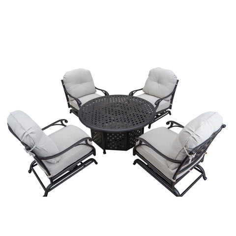 Stylish Outdoor 5 Piece Aluminum Dining Set With Cushion ( 4 Club Motion Chairs And A Round Fire Pit Table) - Sandstorm - Premium 5 Piece Outdoor Sets from Gather Craft - Just $4604! Shop now at brett interiors