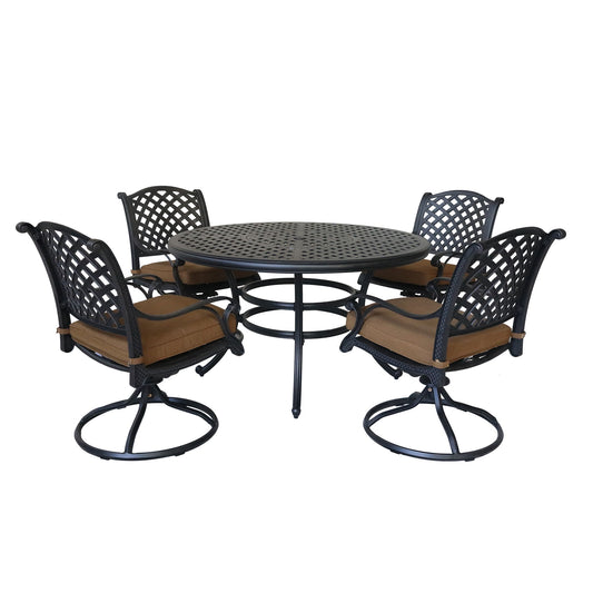 Round 52" Long Dining Set With Cushions - Premium 5 Piece Outdoor Sets from Gather Craft - Just $2514! Shop now at brett interiors